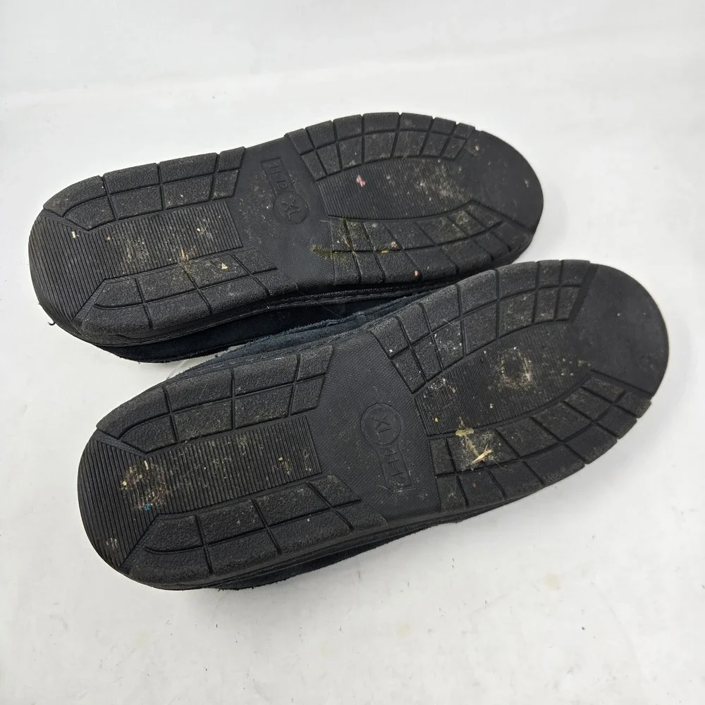 Eddie Bauer Westhaven Mens Suede Moccasin Slippers Black Faux Fur Lined XL 11-12